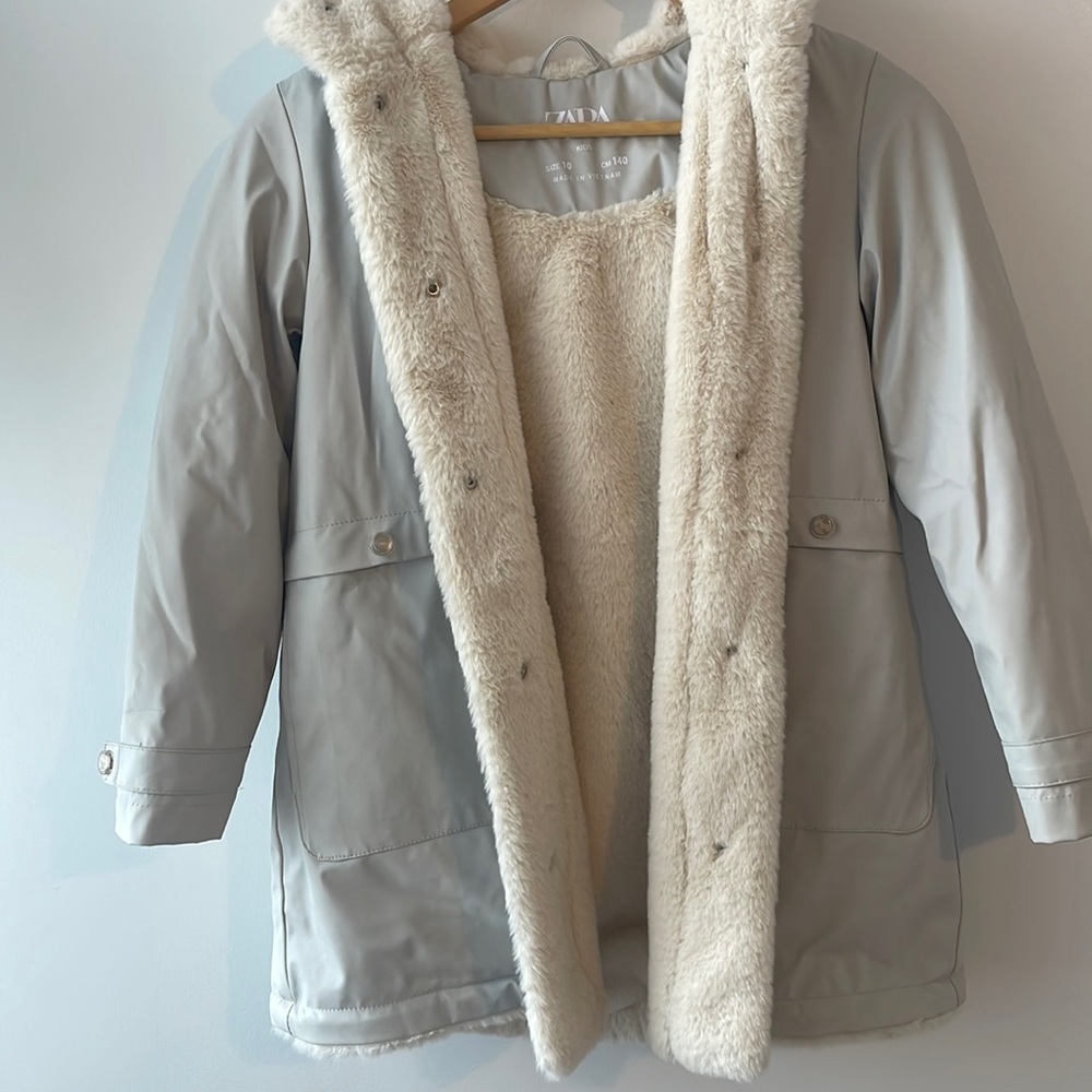 Faux Fur Lined Rubberized Raincoat